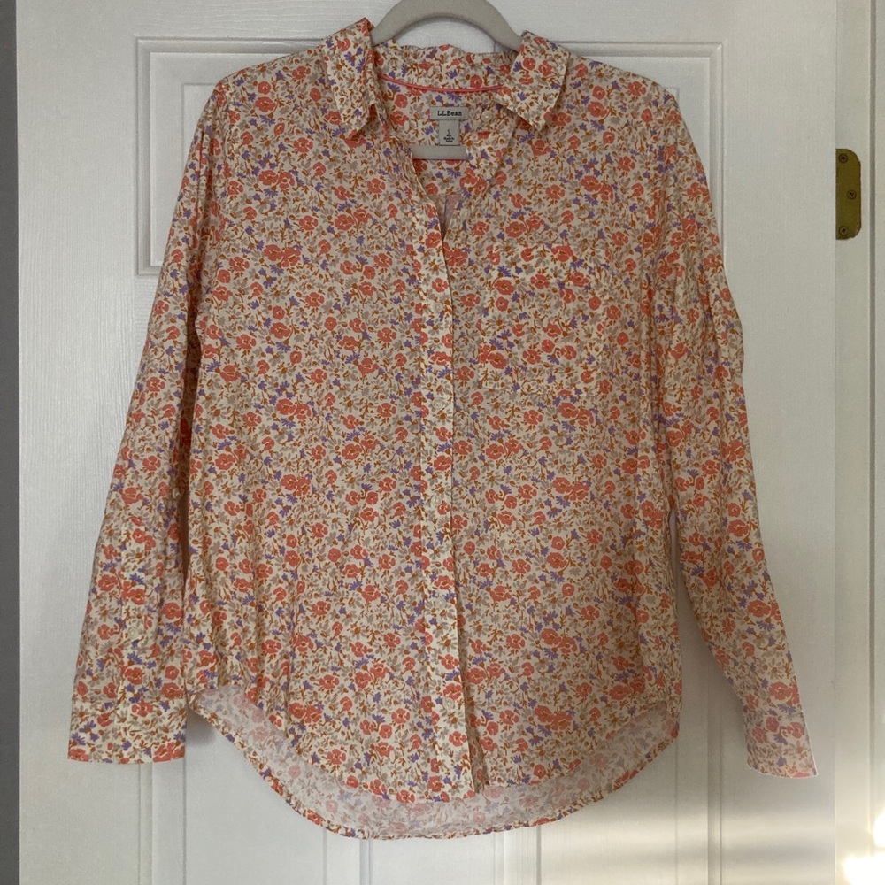 L.L. Bean Vintage Womens Small Floral Button Up Shirt 70s Style Blouse